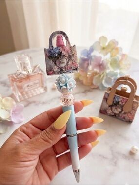 Dior Blue Floral Ballpoint Pen - Decorative Women's Accessory